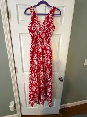 Merona Red and White Printed V-Neck Maxi Dress